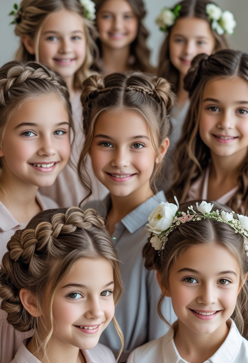 A group of young girls smiling with various styled hairdos suitable for engagement celebrations.